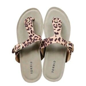 NEW Torrid  T Strap Thong Leopard Faux Suede Cork Sz 10.5 W